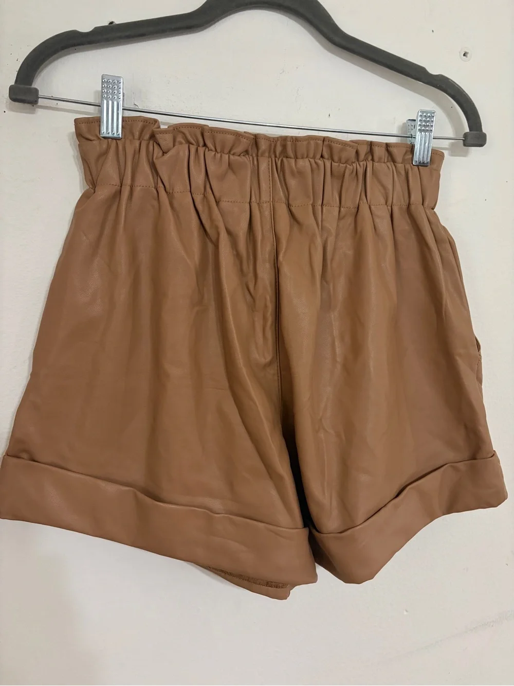 Abercrombie & Fitch Tan High-Waist Faux Leather Paperbag Shorts